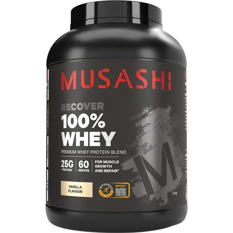 Musashi Recover 100% Whey, Vanilla, 2 kg retail tub