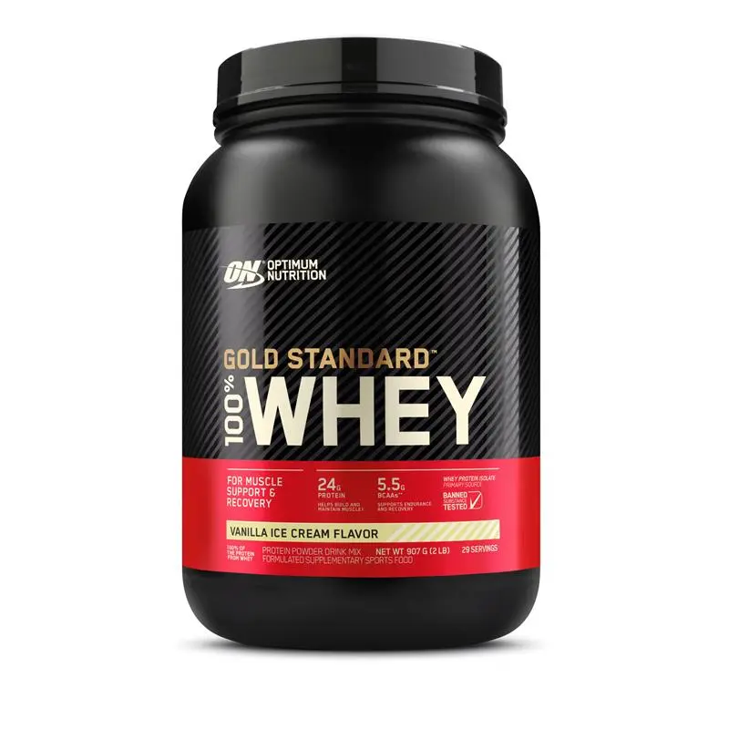 Optimum Nutrition Gold Standard 100% Whey, Vanilla Ice Cream, 907 g retail tub