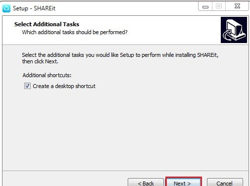 select addtional tasks and click SHAREit