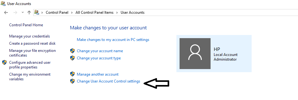 choose change user account control settings