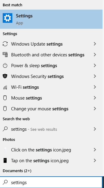 go to search bar and type settings