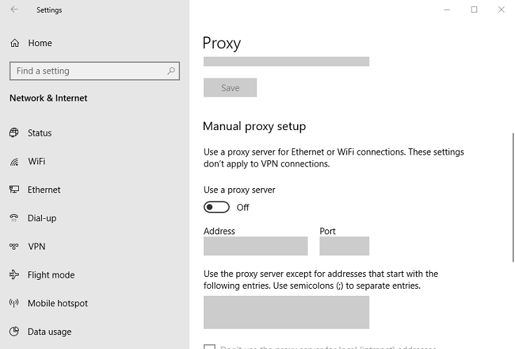 turn off proxy server option